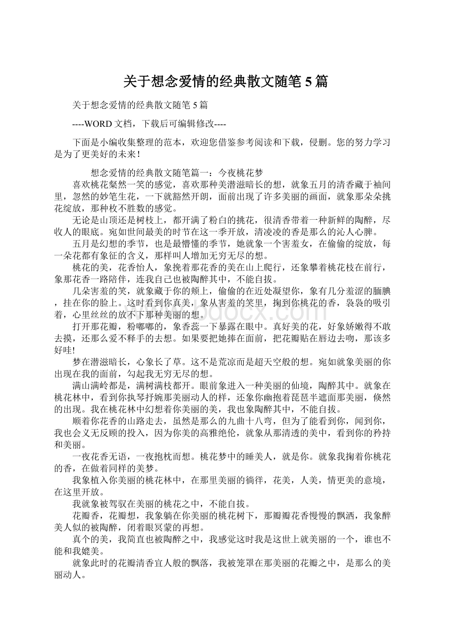 关于想念爱情的经典散文随笔5篇文档格式.docx_第1页