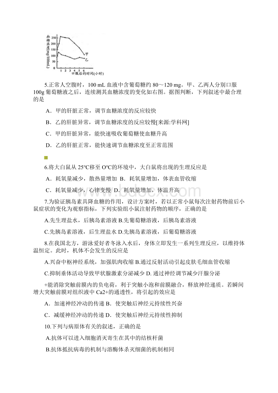 高三生物一轮复习必修三前四章测试题Word格式文档下载.docx_第2页