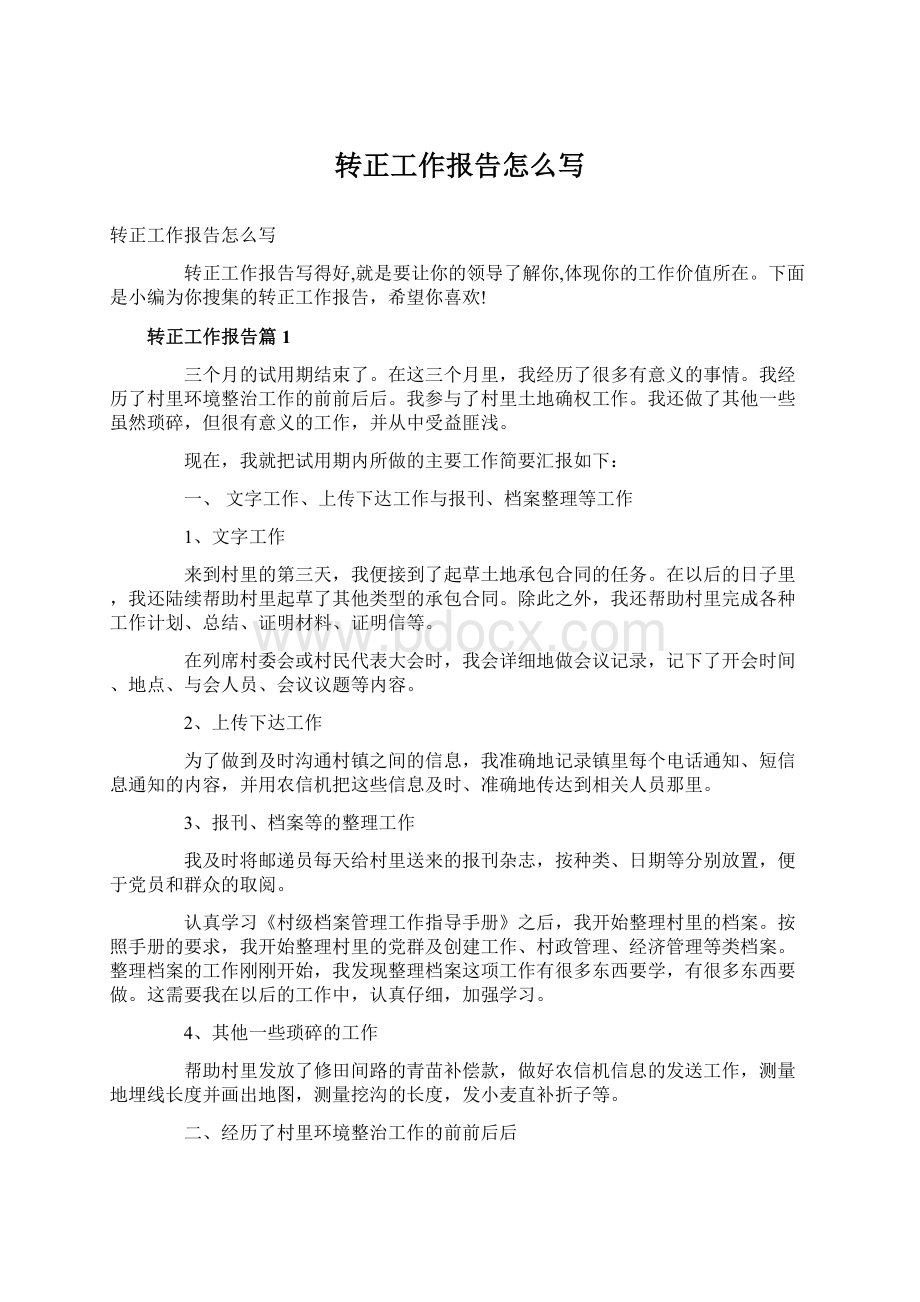 转正工作报告怎么写.docx_第1页