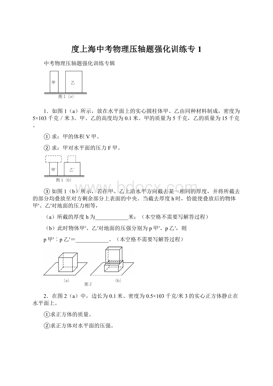 度上海中考物理压轴题强化训练专1Word文件下载.docx_第1页