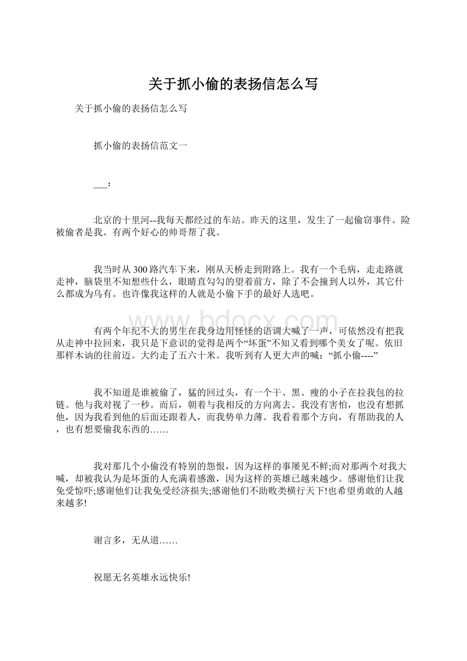 关于抓小偷的表扬信怎么写文档格式.docx_第1页