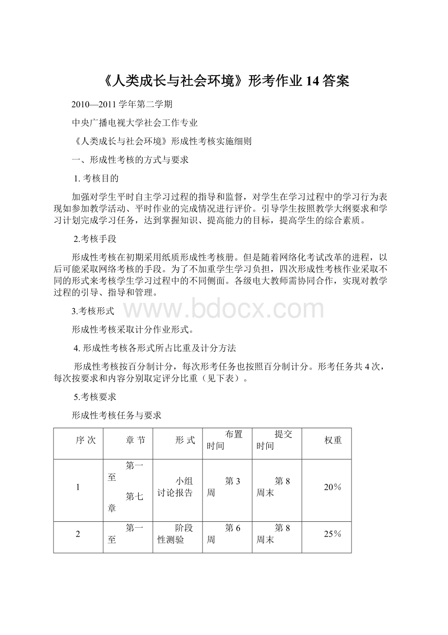 《人类成长与社会环境》形考作业14答案.docx