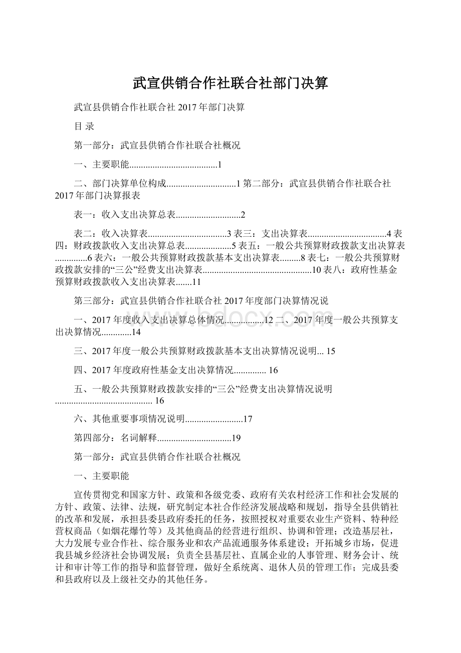 武宣供销合作社联合社部门决算文档格式.docx