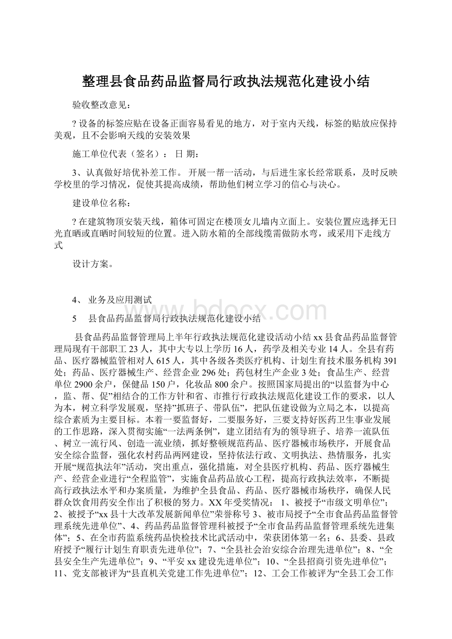 整理县食品药品监督局行政执法规范化建设小结文档格式.docx