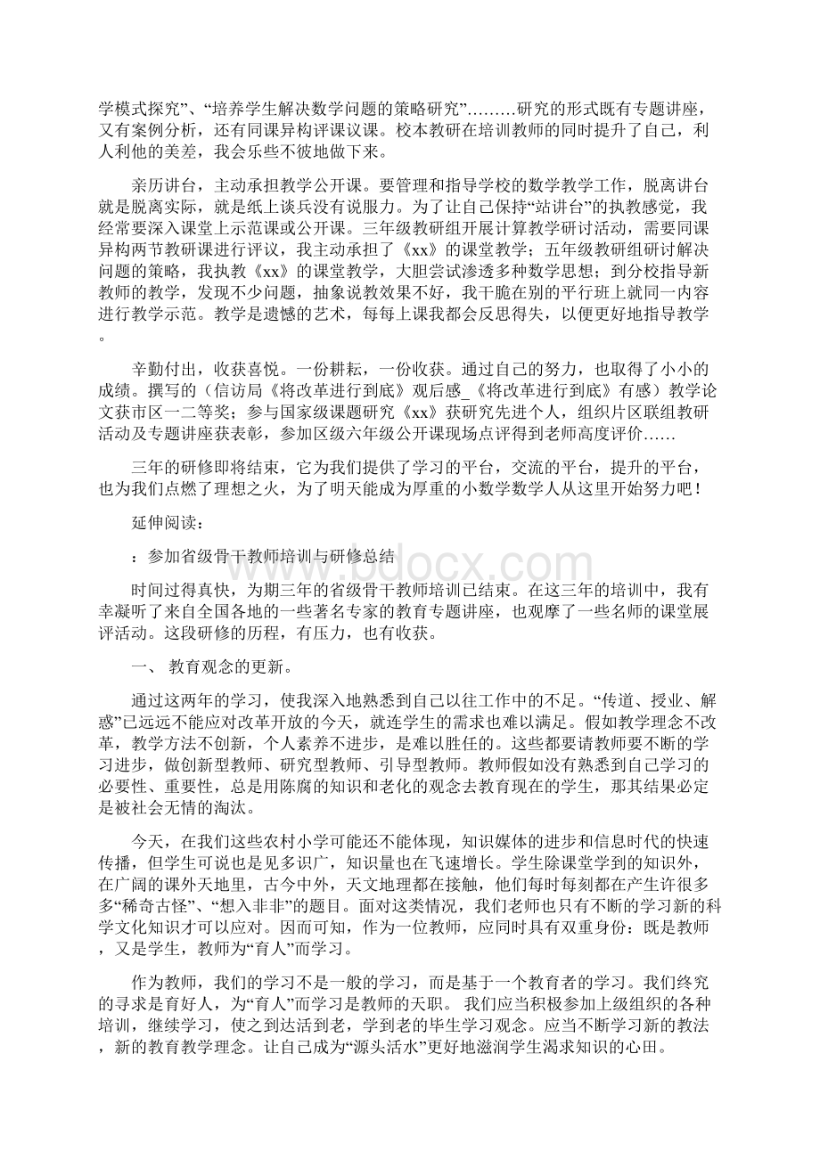 农村小学数学骨干教师培训研修总结Word文档下载推荐.docx_第3页