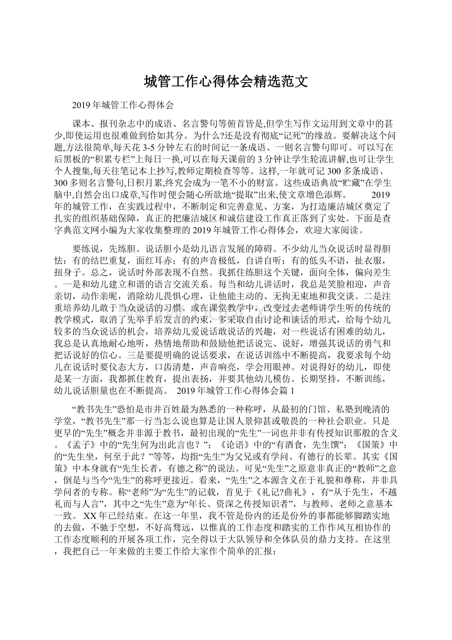 城管工作心得体会精选范文Word文件下载.docx