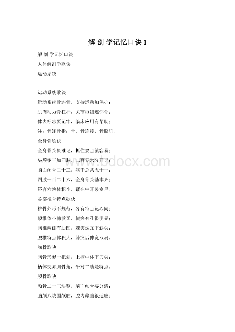 解 剖 学记忆口诀1.docx