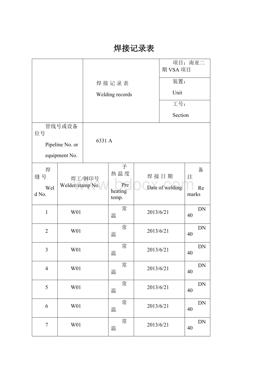 焊接记录表Word格式文档下载.docx_第1页