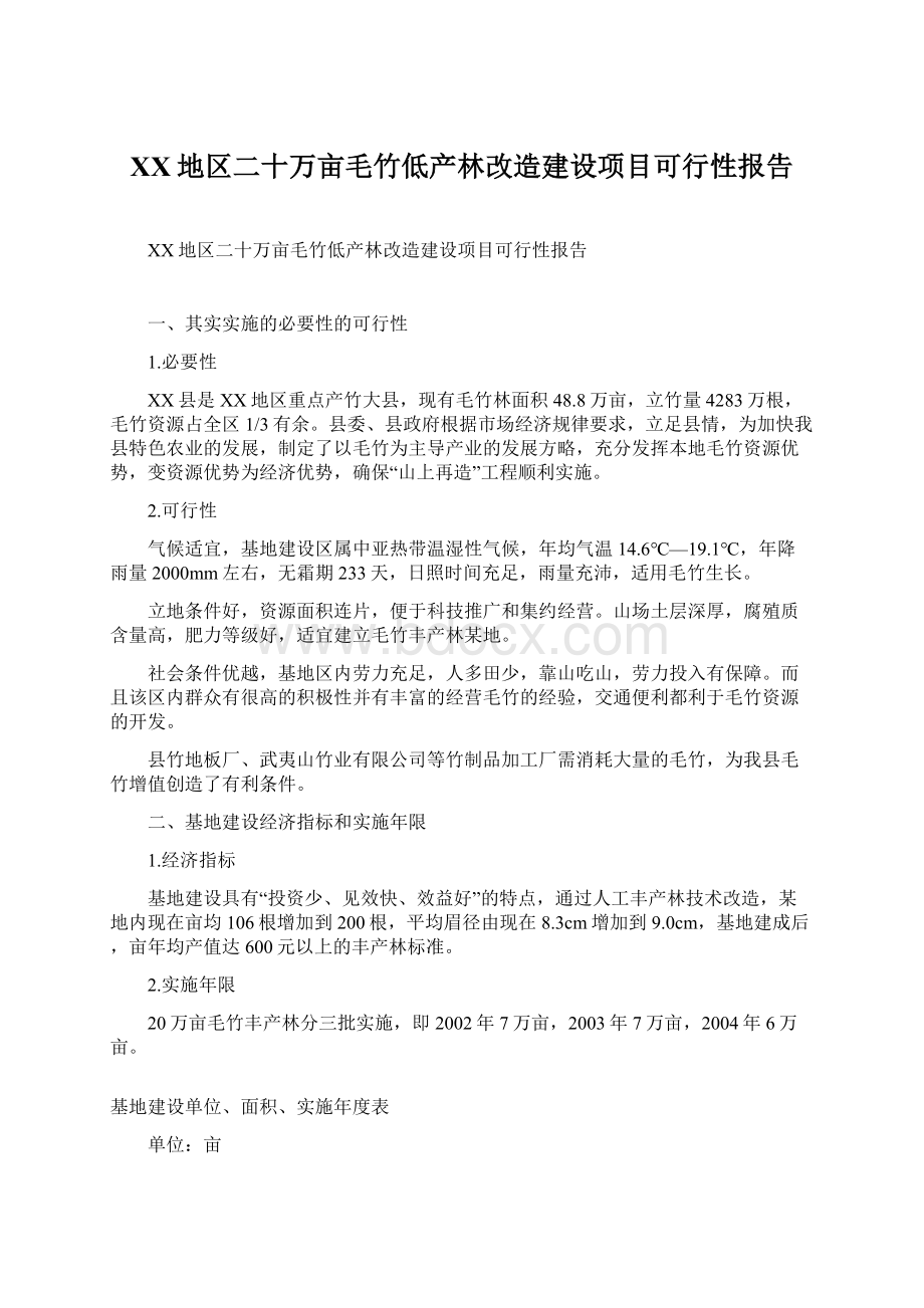 XX地区二十万亩毛竹低产林改造建设项目可行性报告Word格式.docx