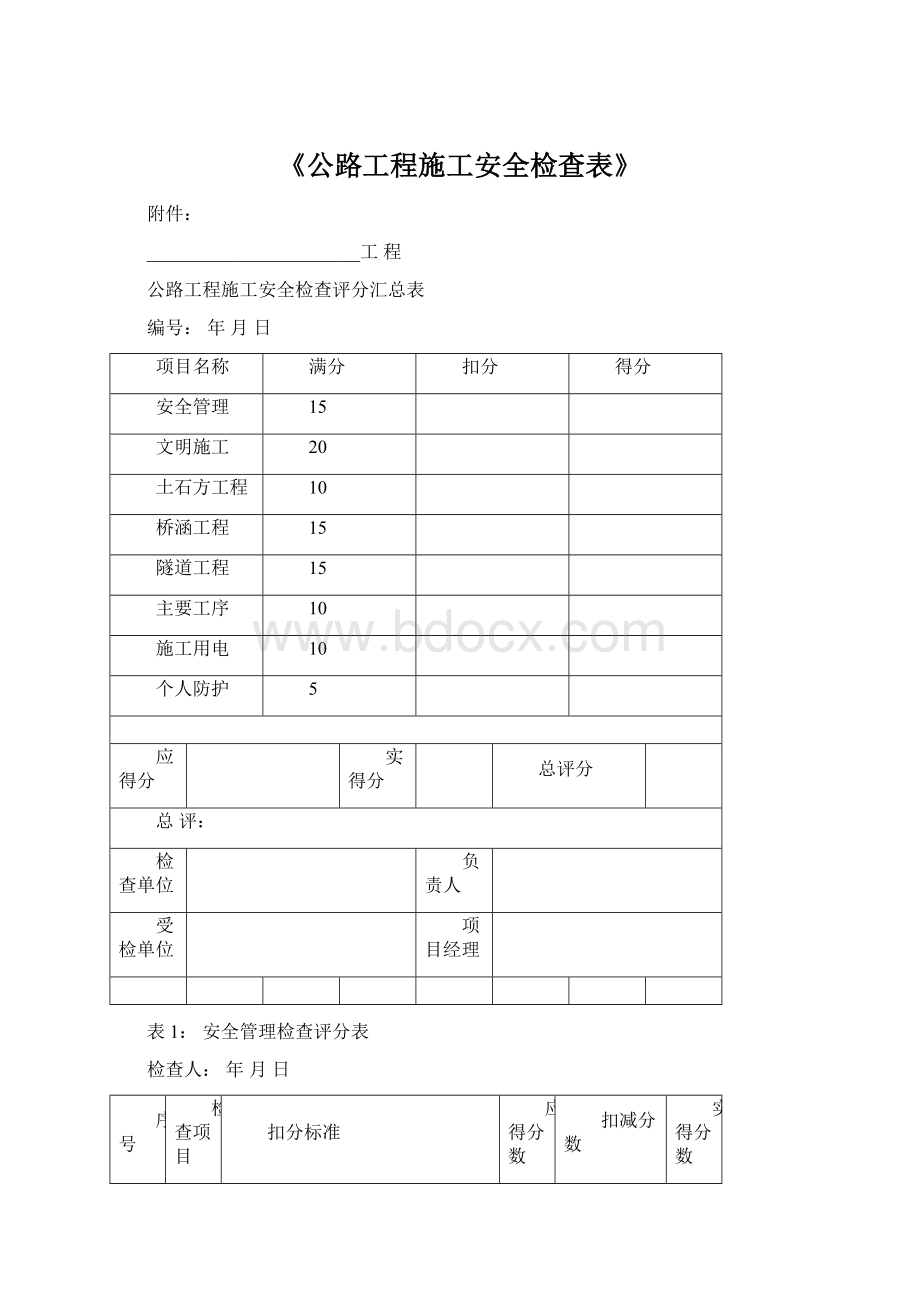 《公路工程施工安全检查表》Word文档格式.docx_第1页