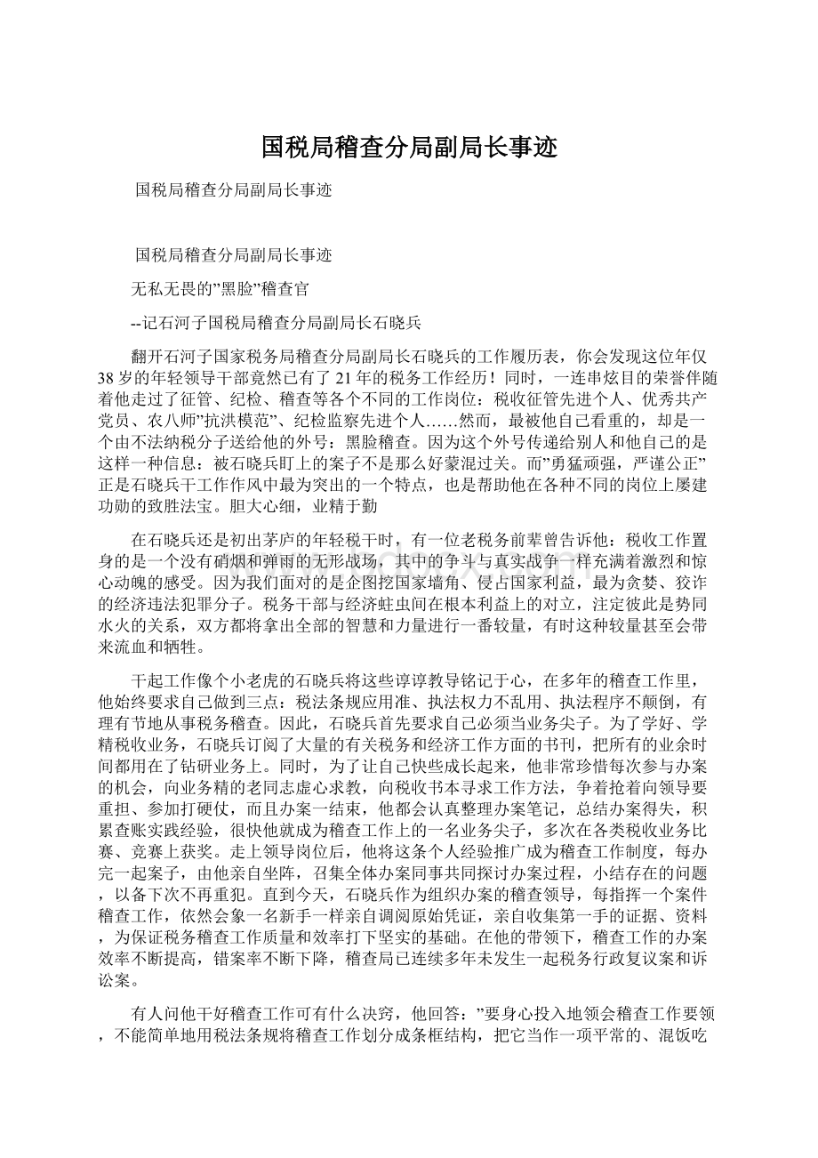 国税局稽查分局副局长事迹Word下载.docx