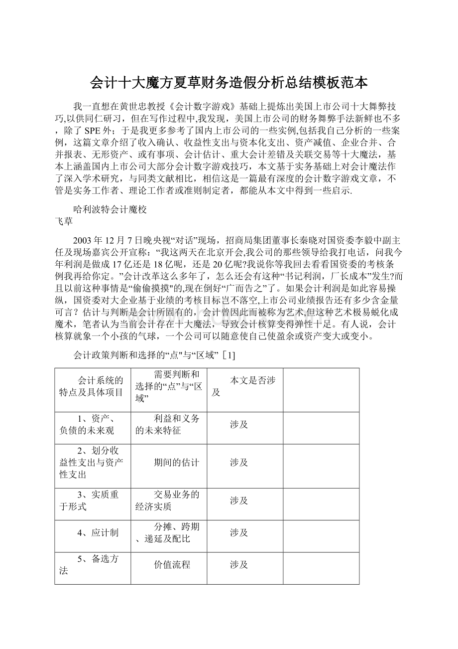 会计十大魔方夏草财务造假分析总结模板范本.docx