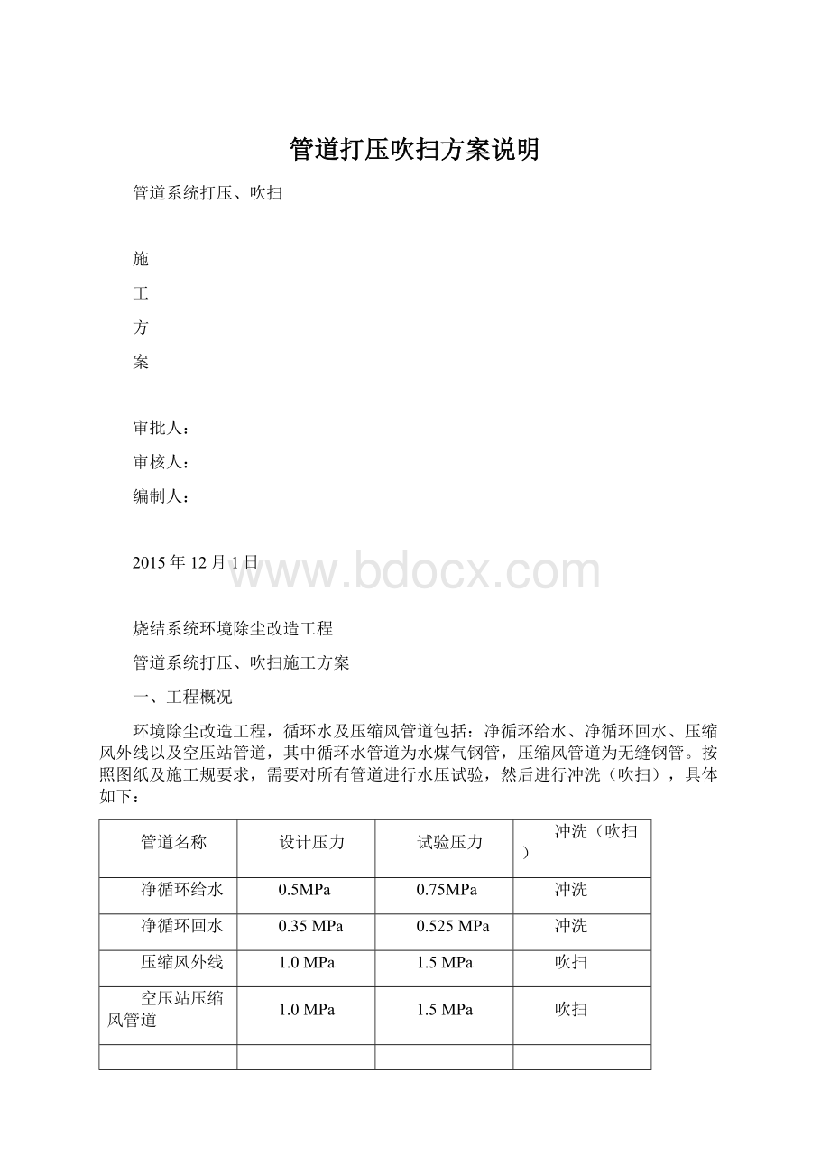 管道打压吹扫方案说明Word格式文档下载.docx_第1页