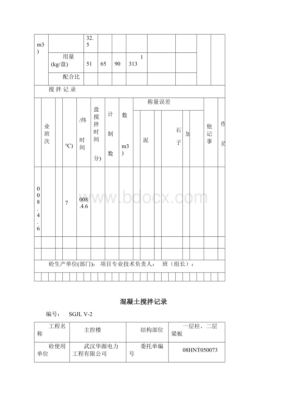 变电站资料Ⅴ2 混凝土搅拌记录Word文档格式.docx_第3页