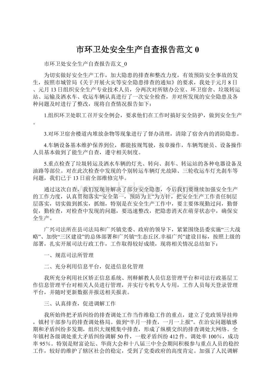 市环卫处安全生产自查报告范文0Word格式.docx_第1页