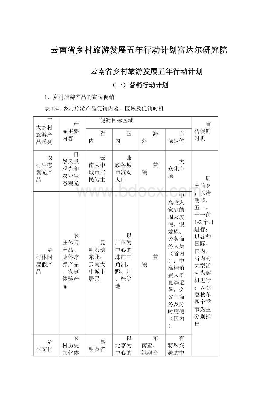 云南省乡村旅游发展五年行动计划富达尔研究院Word文档下载推荐.docx_第1页