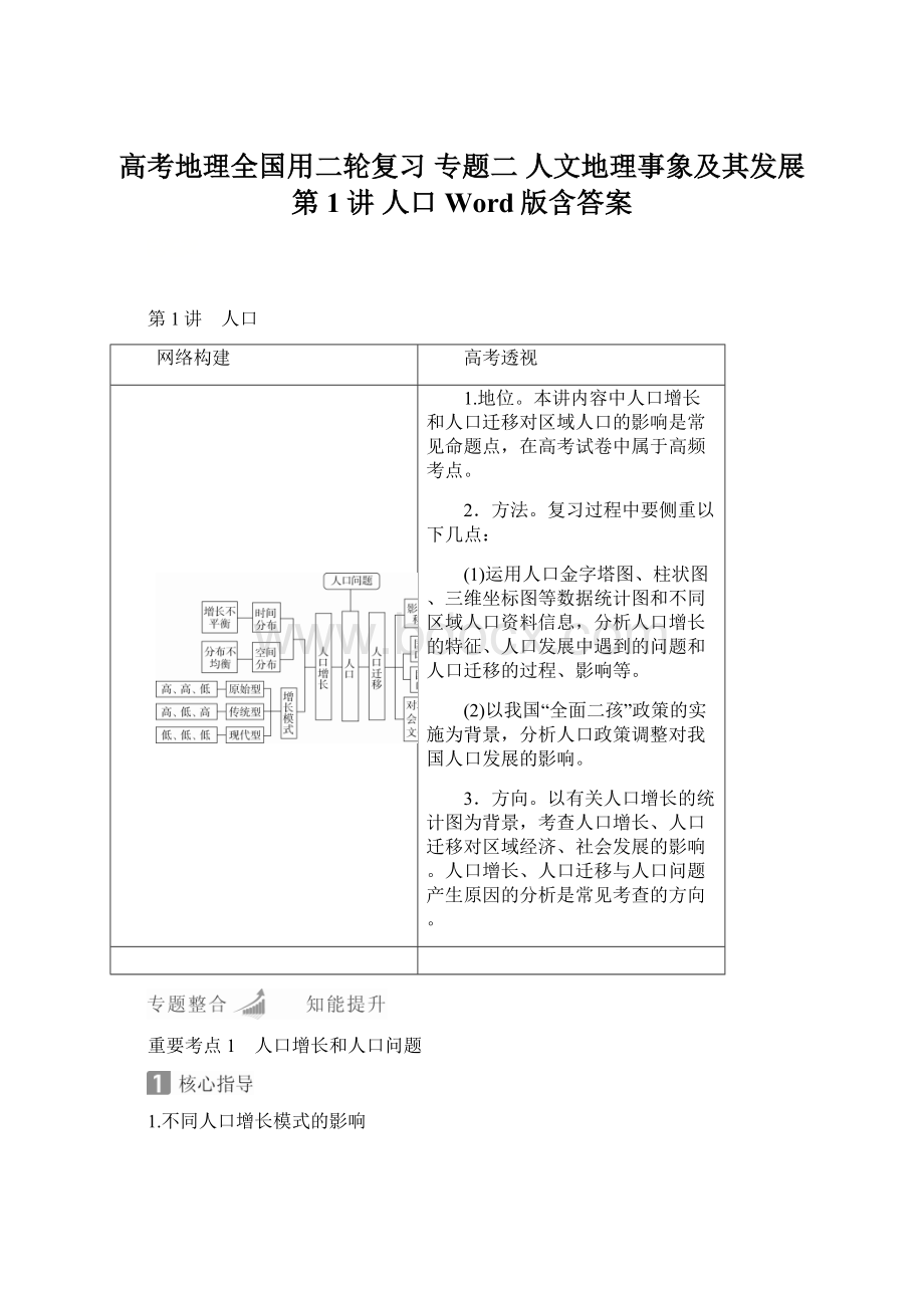 高考地理全国用二轮复习专题二 人文地理事象及其发展 第1讲 人口 Word版含答案Word格式.docx_第1页