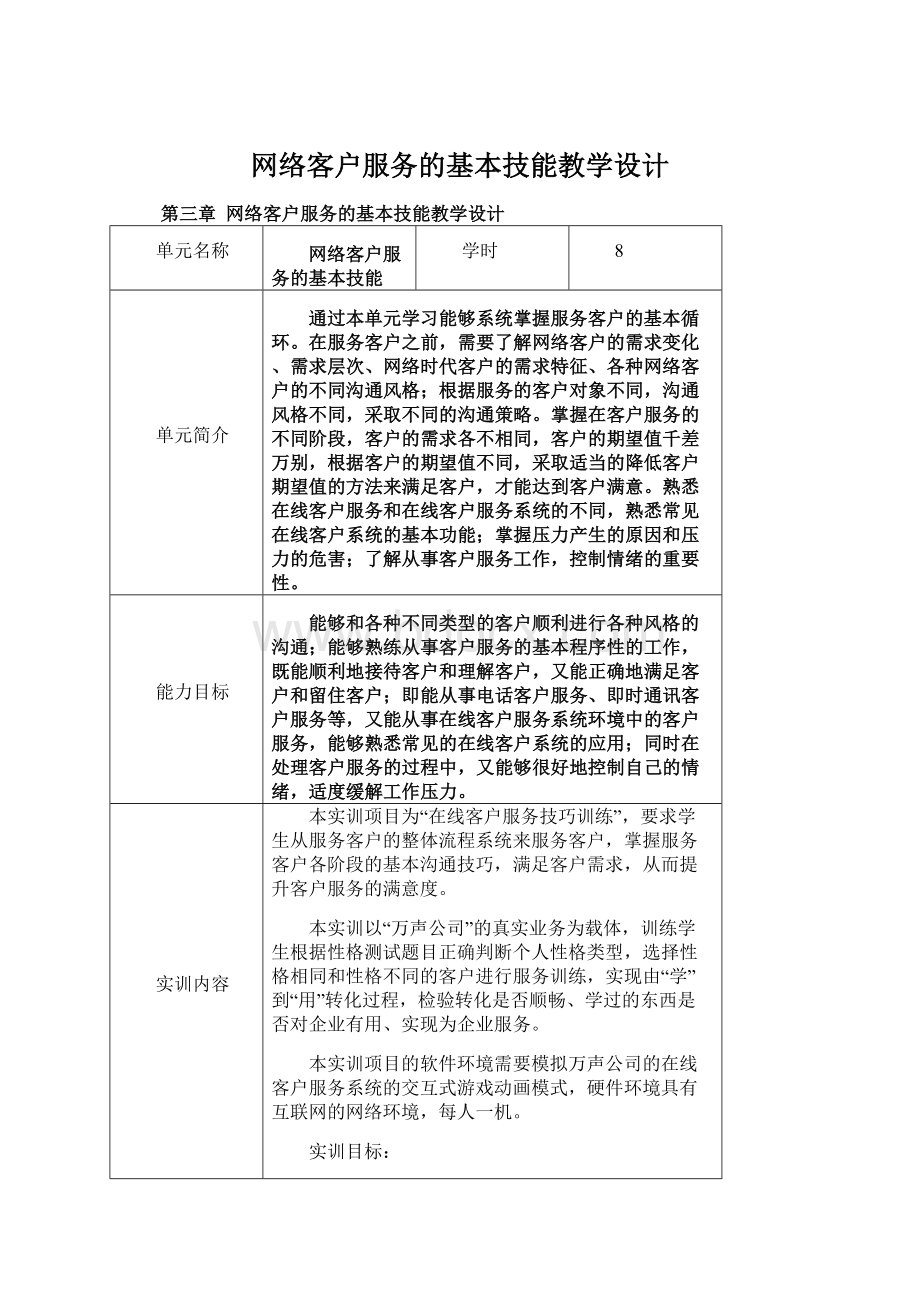 网络客户服务的基本技能教学设计Word下载.docx