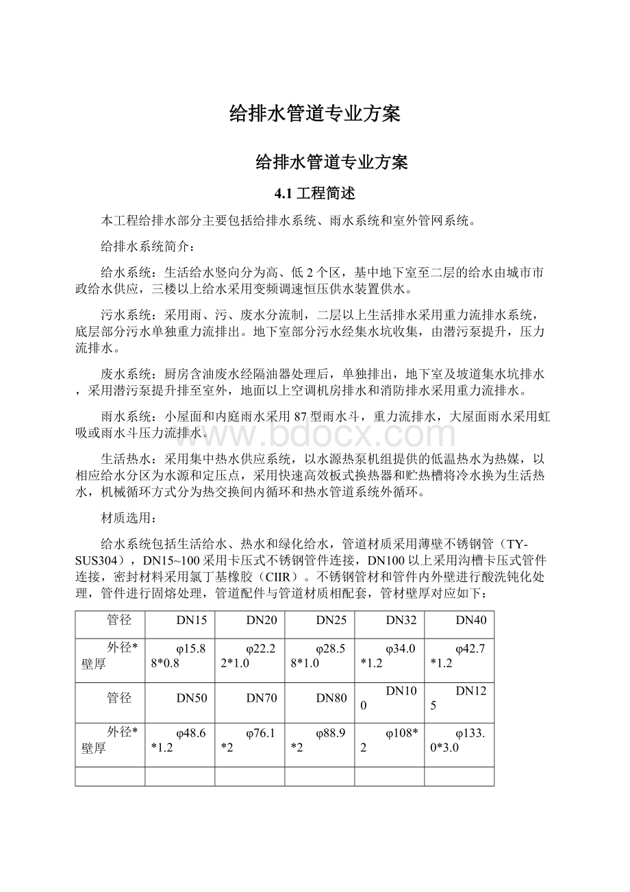 给排水管道专业方案Word文档下载推荐.docx_第1页