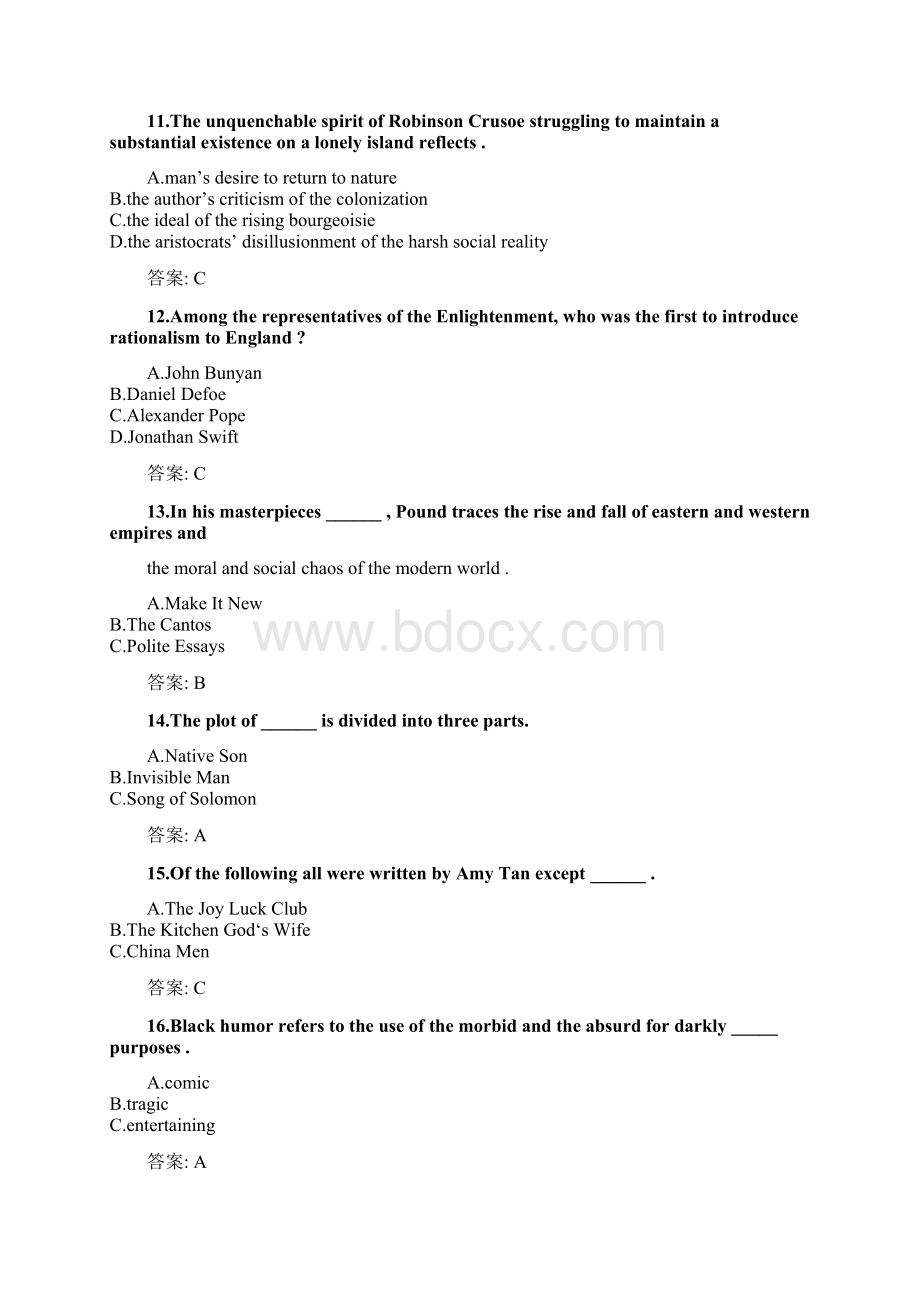 奥鹏东北师范大学网考 英美文学 考前练兵doc.docx_第3页