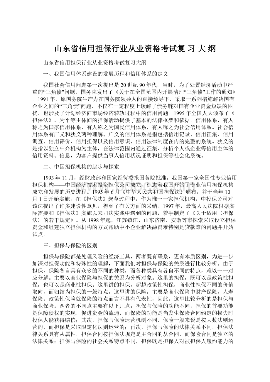 山东省信用担保行业从业资格考试复 习 大 纲.docx_第1页