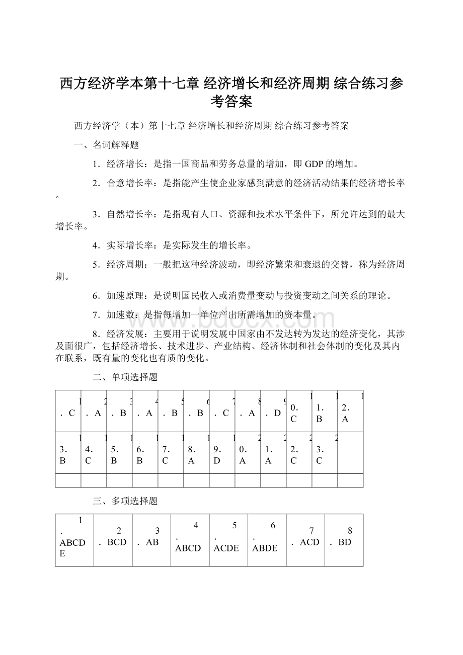 西方经济学本第十七章 经济增长和经济周期 综合练习参考答案.docx_第1页