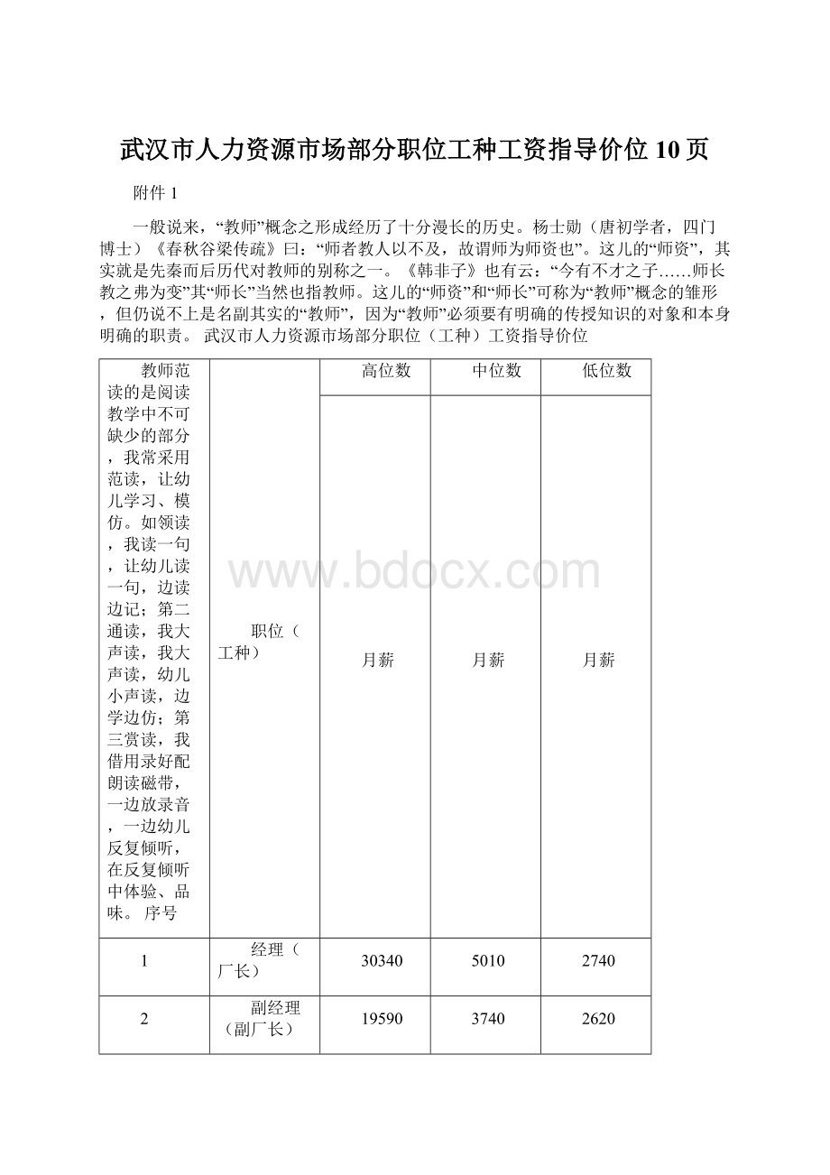 武汉市人力资源市场部分职位工种工资指导价位10页Word文档下载推荐.docx