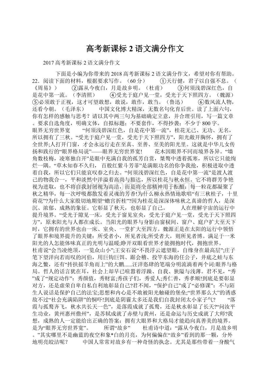 高考新课标2语文满分作文Word下载.docx