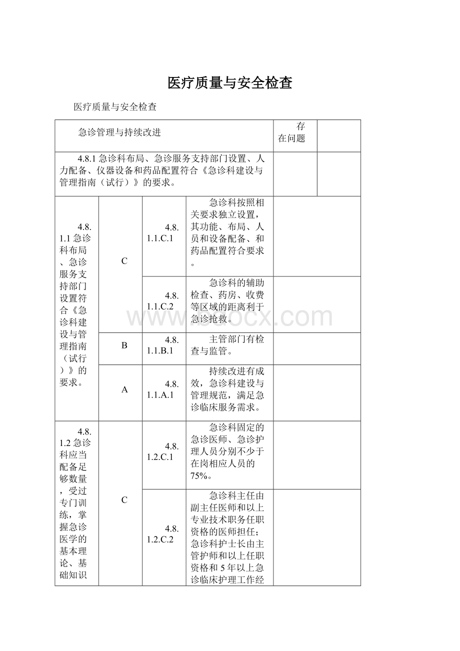 医疗质量与安全检查Word文档下载推荐.docx_第1页