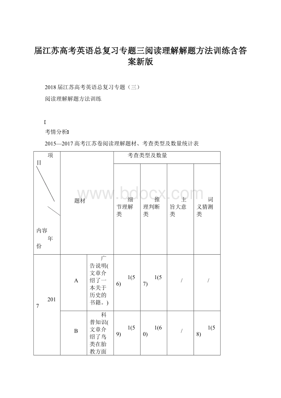 届江苏高考英语总复习专题三阅读理解解题方法训练含答案新版.docx_第1页