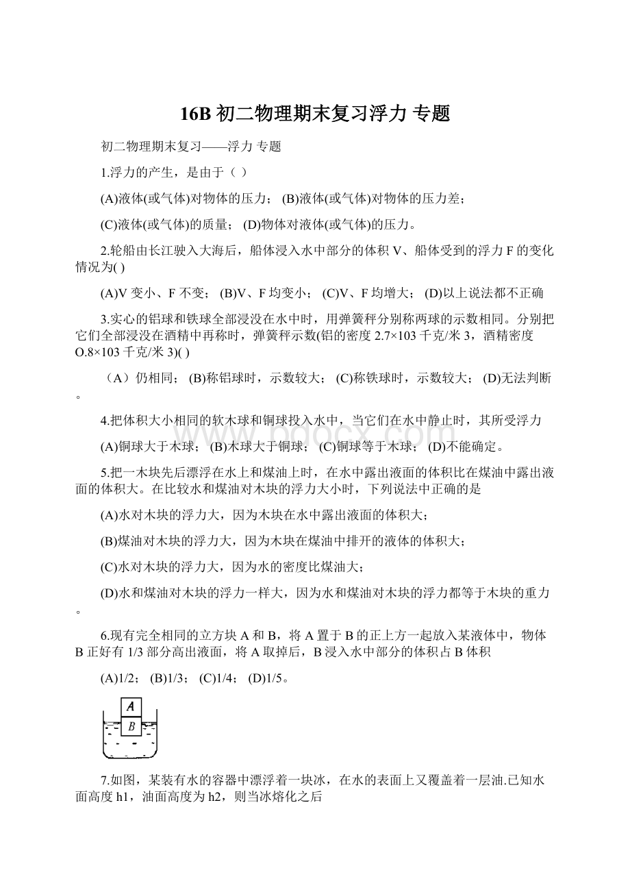 16B初二物理期末复习浮力 专题文档格式.docx_第1页