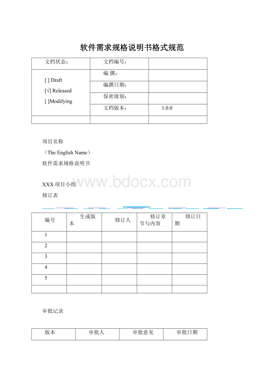 软件需求规格说明书格式规范Word格式.docx_第1页