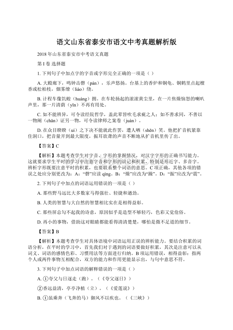 语文山东省泰安市语文中考真题解析版.docx_第1页