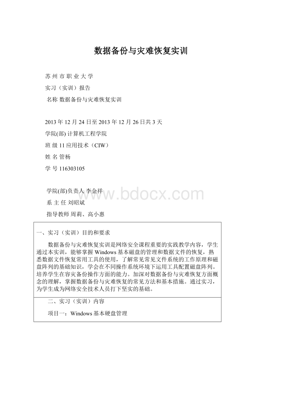 数据备份与灾难恢复实训Word文档格式.docx