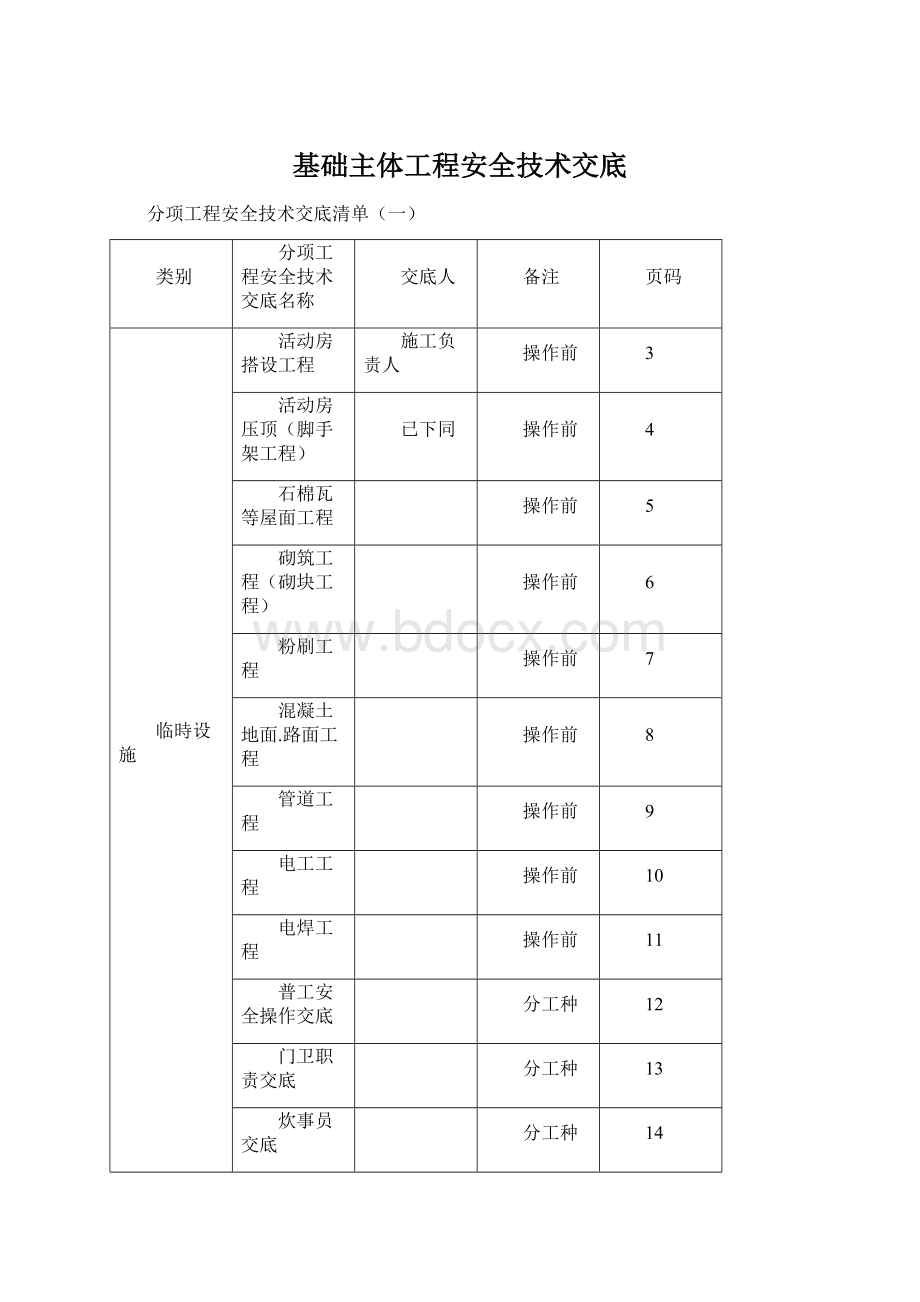 基础主体工程安全技术交底Word下载.docx