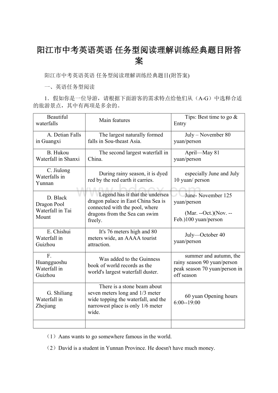 阳江市中考英语英语 任务型阅读理解训练经典题目附答案文档格式.docx