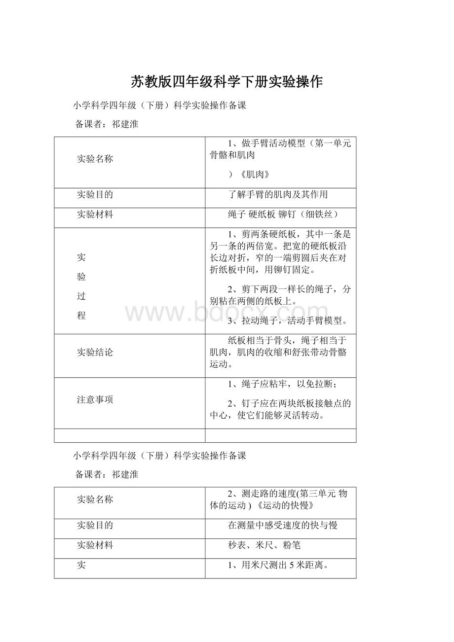 苏教版四年级科学下册实验操作文档格式.docx_第1页