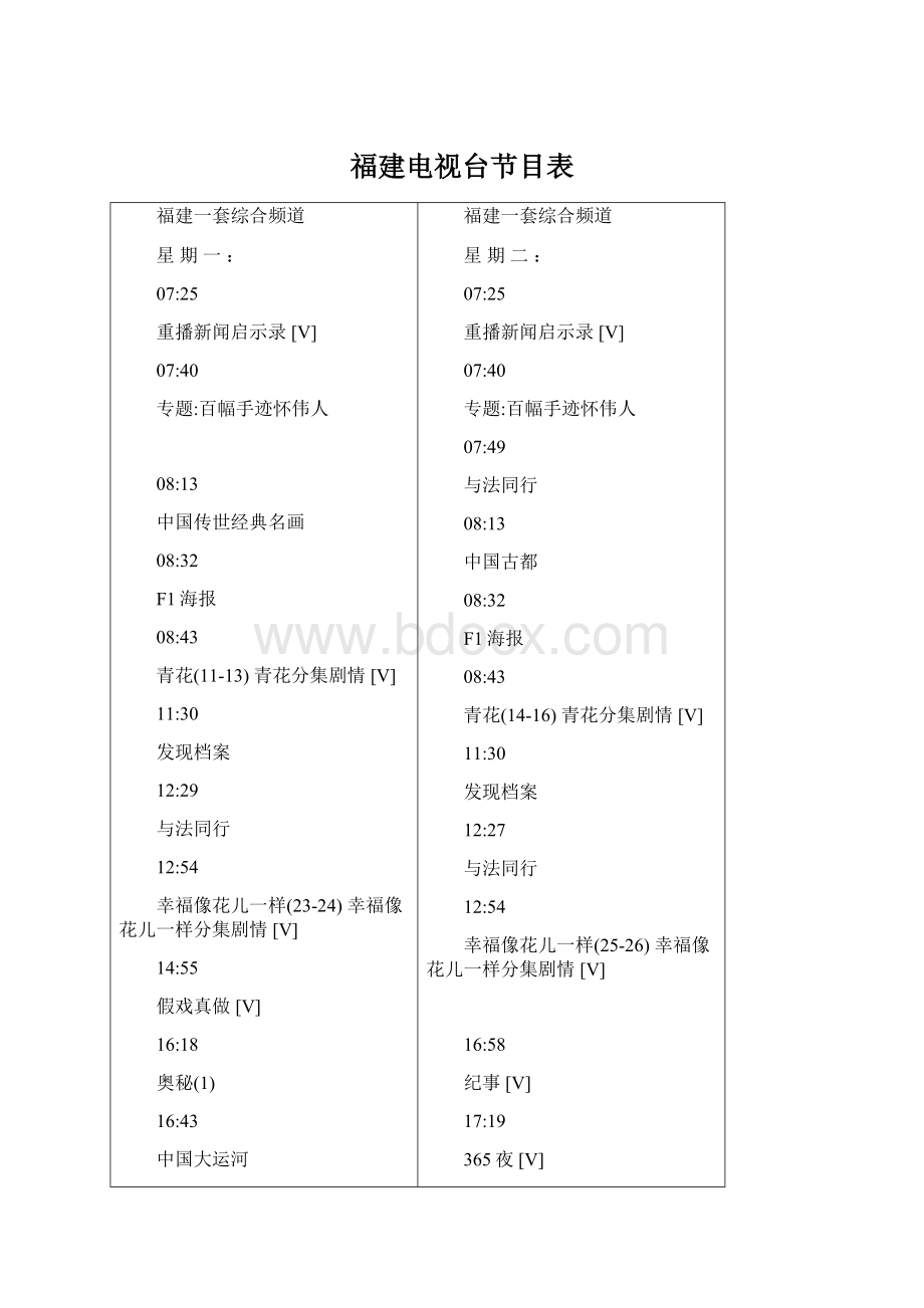 福建电视台节目表Word文件下载.docx_第1页