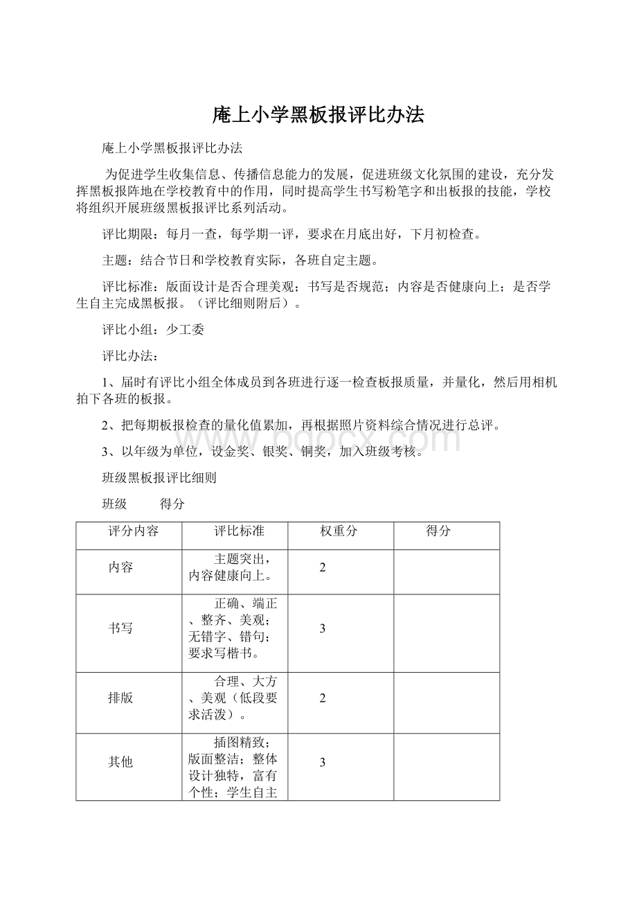 庵上小学黑板报评比办法.docx