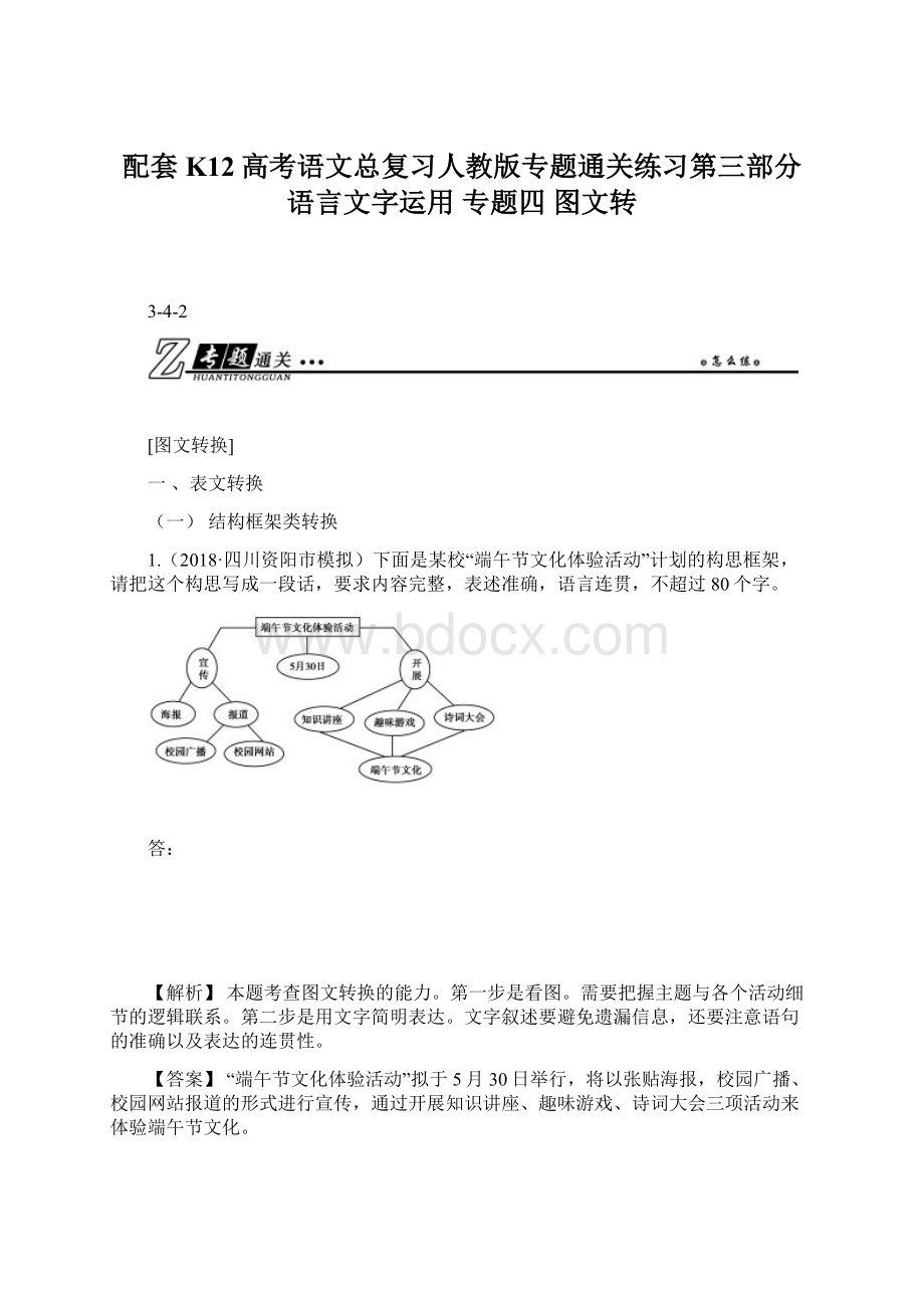 配套K12高考语文总复习人教版专题通关练习第三部分 语言文字运用 专题四 图文转.docx