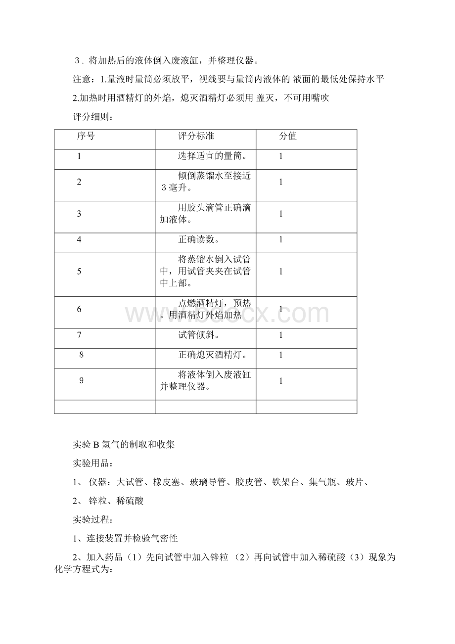 六安市中考实验操作考试试题化学物理生物步骤及评分标准.docx_第2页