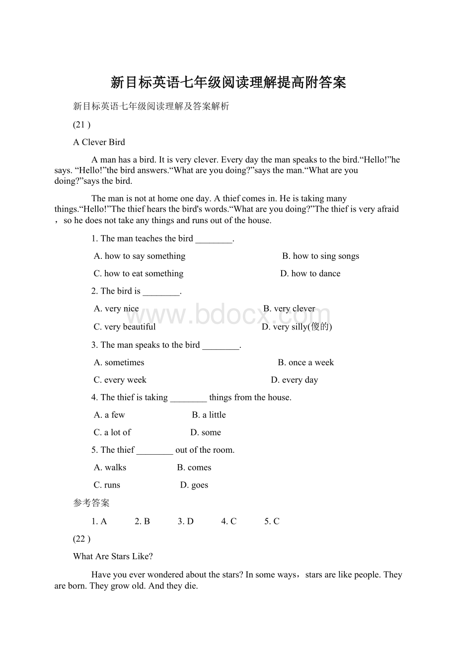 新目标英语七年级阅读理解提高附答案Word文档格式.docx