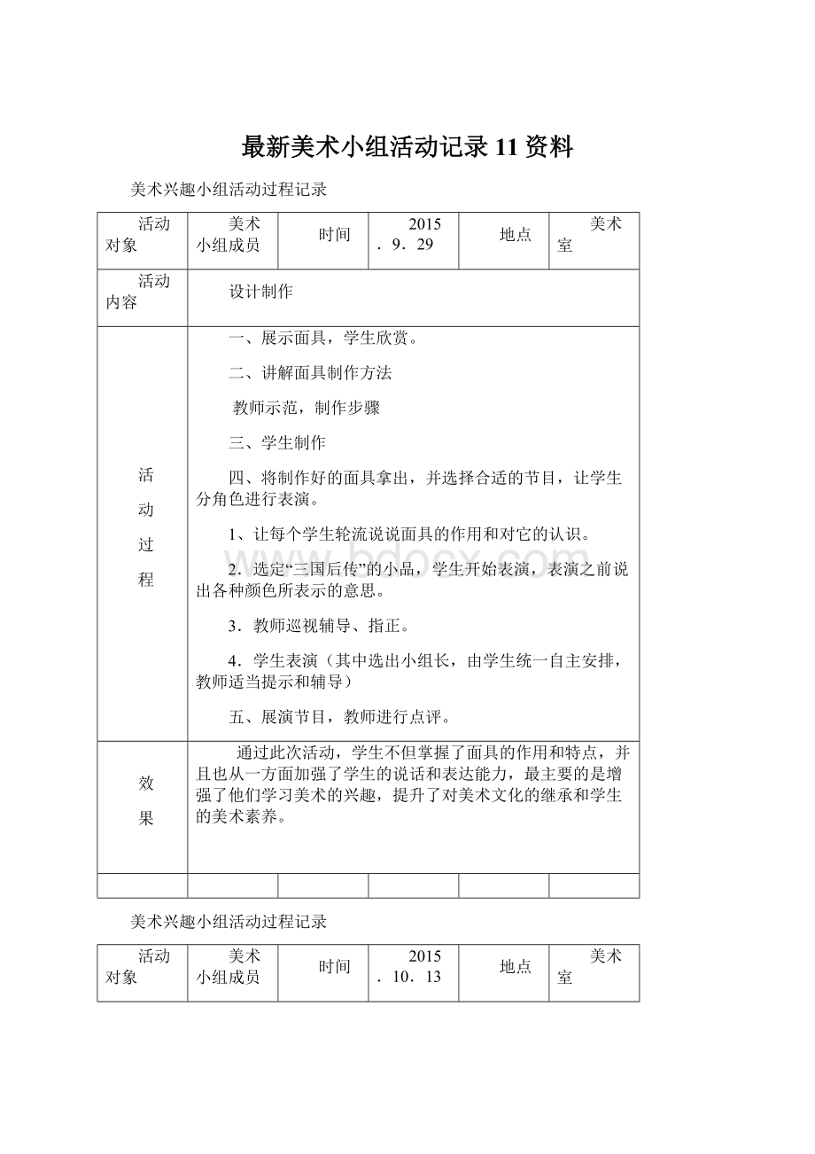 最新美术小组活动记录11资料.docx