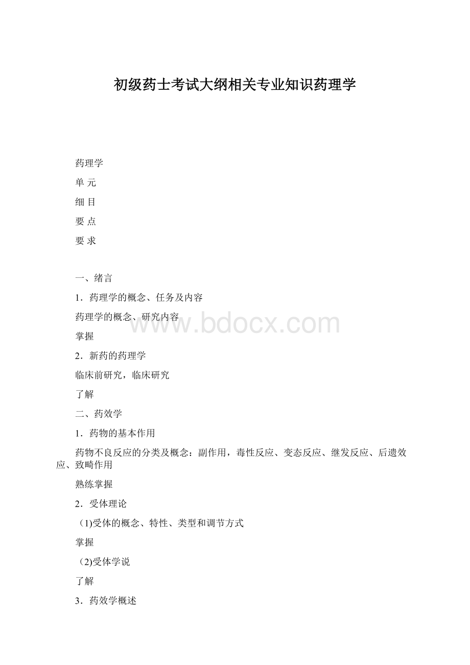 初级药士考试大纲相关专业知识药理学.docx