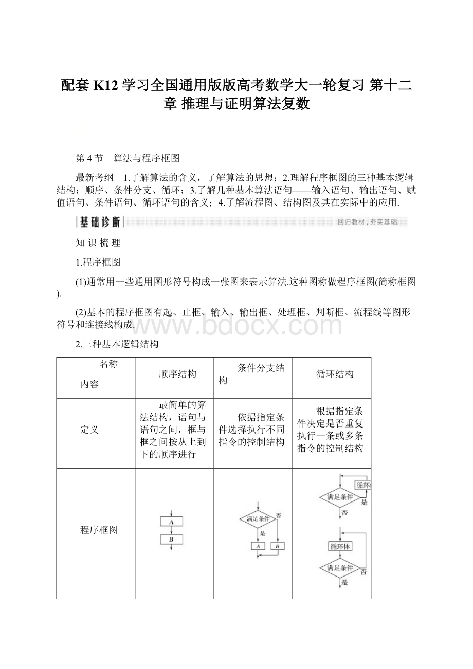 配套K12学习全国通用版版高考数学大一轮复习 第十二章 推理与证明算法复数Word格式.docx