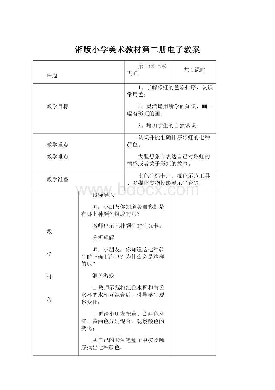 湘版小学美术教材第二册电子教案.docx_第1页