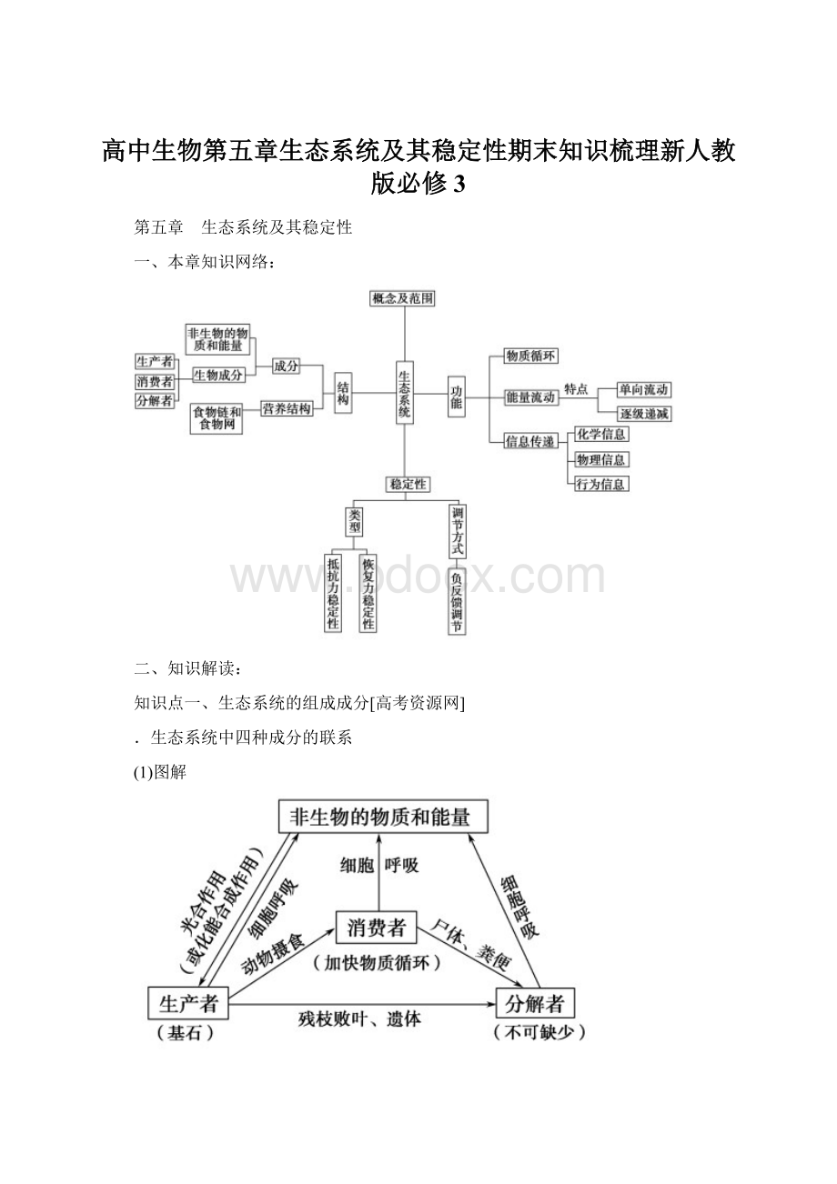 高中生物第五章生态系统及其稳定性期末知识梳理新人教版必修3Word格式文档下载.docx_第1页