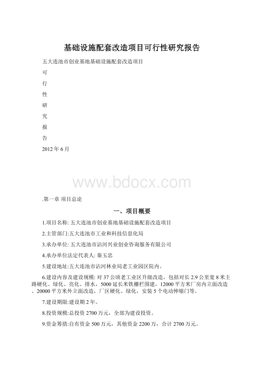 基础设施配套改造项目可行性研究报告文档格式.docx_第1页