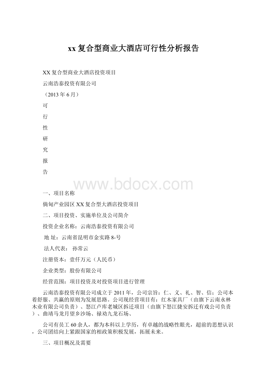 xx复合型商业大酒店可行性分析报告.docx