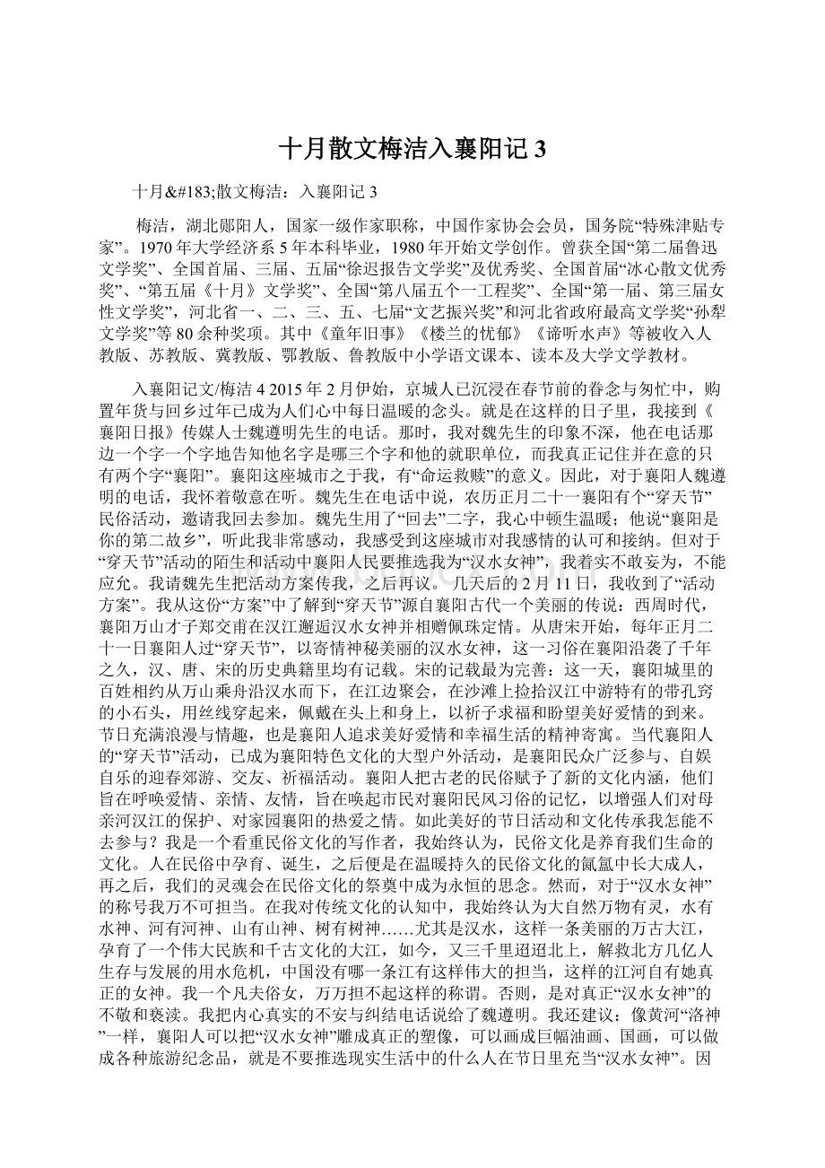 十月散文梅洁入襄阳记3文档格式.docx